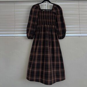 J. Crew Brown Plaid Long Sleeve Dress